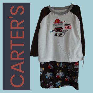 CARTER'S Baby Boys 2pc Set Pajamas 24 Months Fireman Raccoon "Mommy's Hero" NWT